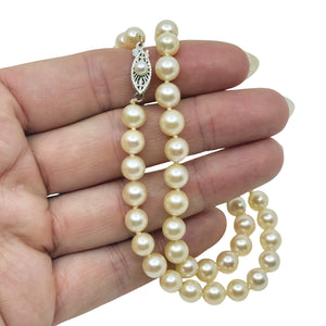 Quality 6.50mm Japanese Saltwater Akoya Cultured Pearl Mid Century Filigree Necklace - 14K White Gold 16.50 Inch