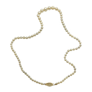 Graduated Vintage Japanese Saltwater Akoya Cultured Pearl Necklace - 14K Yellow Gold 17.25 Inch