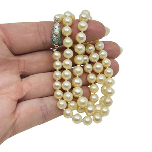 Vintage Large Graduated Japanese Saltwater Akoya Cultured Pearl Necklace - Sterling Silver 20 Inch