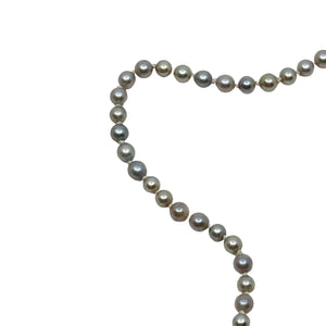 Petite 3.50mm Vintage Blue Japanese Saltwater Cultured Akoya Pearl Necklace - Sterling Silver 32 Inch
