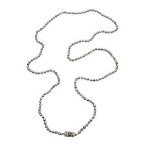 Petite 3.50mm Vintage Blue Japanese Saltwater Cultured Akoya Pearl Necklace - Sterling Silver 32 Inch