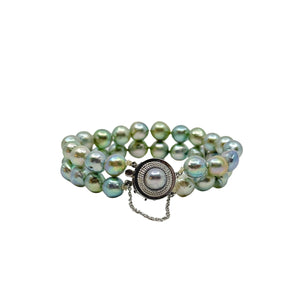 Baroque Double Strand Rainbow Blue Japanese Saltwater Akoya Cultured Pearl Bracelet- Sterling Silver