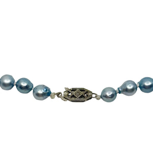 Vintage Baroque Blue Japanese Saltwater Akoya Cultured Pearl Diamond Necklace - 10K White Gold 17 Inch