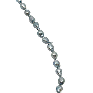 Vintage Baroque Blue Japanese Saltwater Akoya Cultured Pearl Diamond Necklace - 10K White Gold 17 Inch