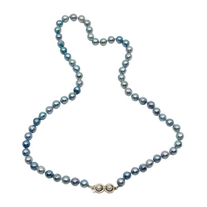 Vintage Blue Japanese Saltwater Akoya Cultured Pearl Modernist Necklace - 18K White Gold 19 Inch