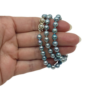 Vintage Blue Japanese Saltwater Akoya Cultured Pearl Modernist Necklace - 18K White Gold 19 Inch