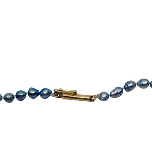 Petite Vintage Baroque Blue Japanese Saltwater Akoya Cultured Pearl Necklace - 14K Yellow Gold 17 Inch