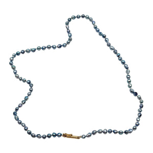 Petite Vintage Baroque Blue Japanese Saltwater Akoya Cultured Pearl Necklace - 14K Yellow Gold 17 Inch