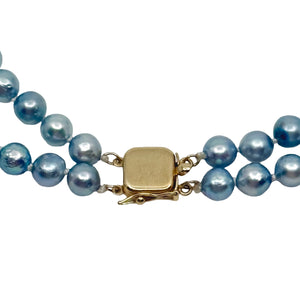 Vintage Double Strand Blue Japanese Saltwater Akoya Cultured Pearl Necklace- 14K Yellow Gold 17-19 Inch