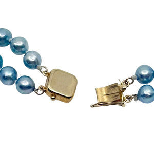 Vintage Double Strand Blue Japanese Saltwater Akoya Cultured Pearl Necklace- 14K Yellow Gold 17-19 Inch