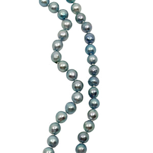 Vintage Double Strand Blue Japanese Saltwater Akoya Cultured Pearl Necklace- 14K Yellow Gold 17-19 Inch