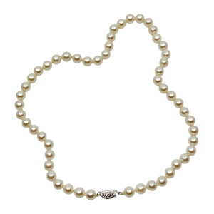 Quality 7mm Japanese Saltwater Akoya Cultured Pearl Mid Century Vintage Choker Necklace - 14K White Gold 16 Inch