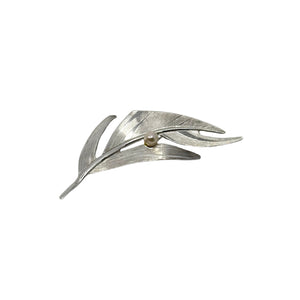 Curtis Creations Designer Vintage Japanese Saltwater Akoya Pearl Feather Brooch- Sterling Silver