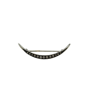 Victorian Antique Seed Pearl Crescent Half Moon Brooch- Sterling Silver