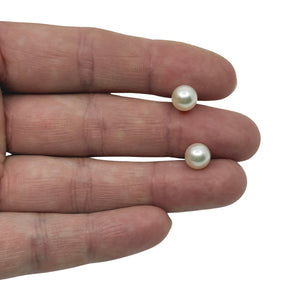 7.25mm Vintage Stud Japanese Akoya Saltwater Cultured Pearl Pierced Earrings- 14K Yellow Gold