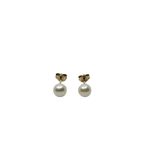5.00mm Vintage Stud Japanese Akoya Saltwater Cultured Pearl Pierced Earrings- 14K Yellow Gold