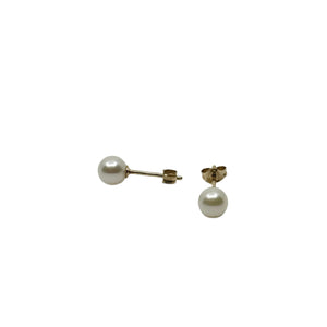 5.00mm Vintage Stud Japanese Akoya Saltwater Cultured Pearl Pierced Earrings- 14K Yellow Gold