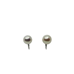 7.25mm Vintage Solitaire Japanese Akoya Saltwater Cultured Pearl Screwback Earrings- Sterling Silver