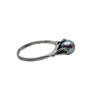 Vintage Blue 7mm Japanese Saltwater Akoya Cultured Pearl Solitaire Ring- Sterling Silver Sz 7.75