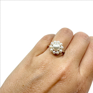 Vintage Mikimoto Halo Japanese Saltwater Akoya Cultured Pearl Ring- Sterling Silver Sz 8