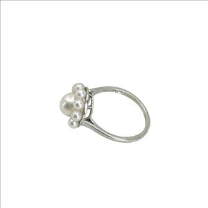 Vintage Mikimoto Halo Japanese Saltwater Akoya Cultured Pearl Ring- Sterling Silver Sz 8