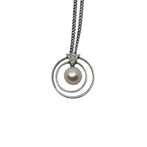 Vintage Mikimoto Circle Solitaire Saltwater Akoya Cultured Pearl Designer Pendant Necklace- Sterling Silver 16"