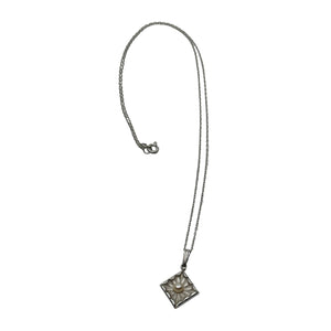 Mid Century Designer Theda Geometric Japanese Saltwater Akoya Cultured Pearl Pendant- Sterling Silver 18 Inch