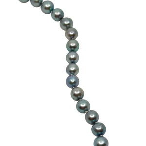 Vintage 7mm Dark Blue Japanese Saltwater Akoya Cultured Pearl Necklace - 14K Yellow Gold 16 Inch