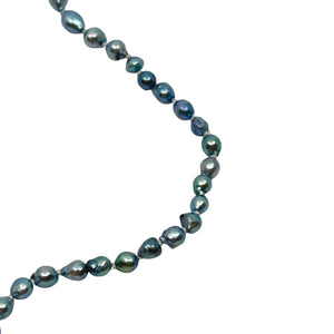 3.50mm Petite Vintage Baroque Blue Japanese Saltwater Akoya Cultured Pearl Necklace - 14K Yellow Gold 16.75 Inch