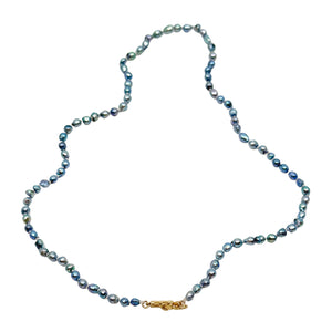 3.50mm Petite Vintage Baroque Blue Japanese Saltwater Akoya Cultured Pearl Necklace - 14K Yellow Gold 16.75 Inch