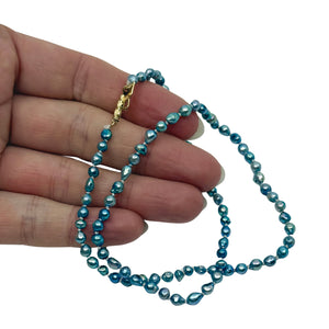 3.50mm Petite Vintage Baroque Blue Japanese Saltwater Akoya Cultured Pearl Necklace - 14K Yellow Gold 16.75 Inch