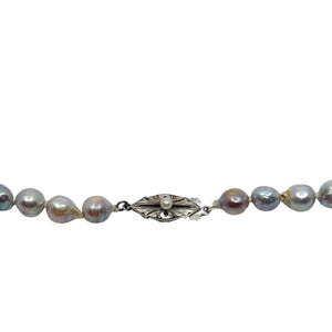 Vintage Baroque Pink Blue Japanese Saltwater Cultured Akoya Pearl Necklace - Sterling Silver 17.25 Inch