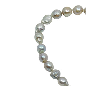 Vintage Baroque Pink Blue Japanese Saltwater Cultured Akoya Pearl Necklace - Sterling Silver 17.25 Inch
