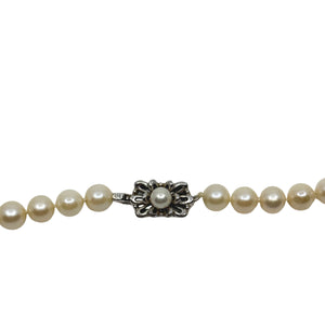 Vintage 7.50mm Large Mid Century Japanese Saltwater Akoya Cultured Pearl Necklace - Sterling Silver 23.75 Inch