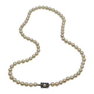 Vintage 7.50mm Large Mid Century Japanese Saltwater Akoya Cultured Pearl Necklace - Sterling Silver 23.75 Inch
