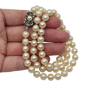 Vintage 7.50mm Large Mid Century Japanese Saltwater Akoya Cultured Pearl Necklace - Sterling Silver 23.75 Inch