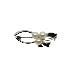 Petite Ribbon Japanese Saltwater Akoya Cultured Pearl Brooch- Sterling Silver