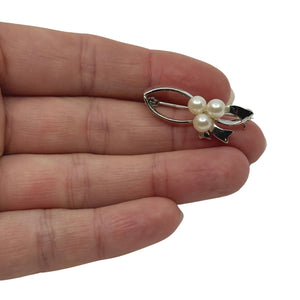 Petite Ribbon Japanese Saltwater Akoya Cultured Pearl Brooch- Sterling Silver