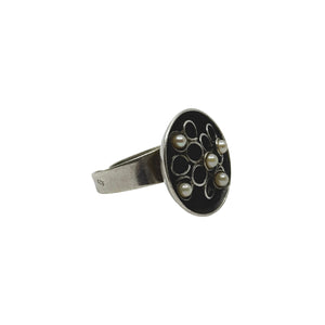 MCM Atomic Dome Vintage Japanese Saltwater Akoya Cultured Pearl Vintage Ring- Sterling Silver Sz 8