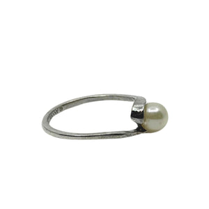 Vintage Avon Bypass Solitaire Japanese Saltwater Akoya Cultured Pearl Ring- Sterling Silver Sz 6 3/4
