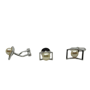 Simple Retro MCM Japanese Saltwater Akoya Cultured Pearl Mens Cufflinks- Sterling Silver