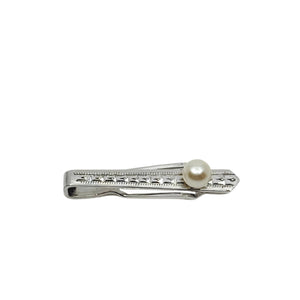 Vintage Engraved Mid Century Men's Japanese Saltwater Akoya Cultured Pearl Tie Bar- Sterling Silver
