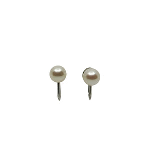Vintage Simple Saltwater Akoya Cultured Pearl Screwback Stud Earrings- Sterling Silver