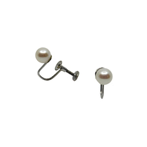 Vintage Simple Saltwater Akoya Cultured Pearl Screwback Stud Earrings- Sterling Silver