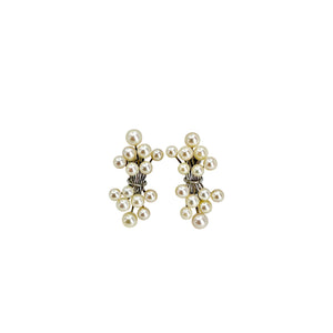 Vintage Tree Branch Cluster Akoya Saltwater Cultured Pearl Screwback Earrings- Sterling Silver