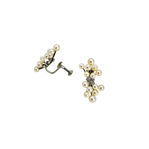 Vintage Tree Branch Cluster Akoya Saltwater Cultured Pearl Screwback Earrings- Sterling Silver