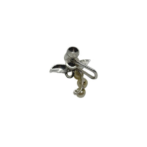 Engraved Leaf Climber Japanese Saltwater Akoya Cultured Pearl Screwback Earrings- Sterling Silver
