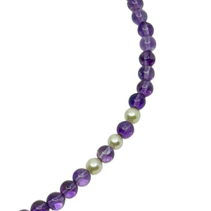 Retro Purple Amethyst White Saltwater Akoya Cultured Pearl Necklace- Opera Length 28"