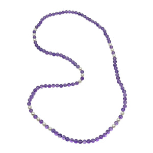 Retro Purple Amethyst White Saltwater Akoya Cultured Pearl Necklace- Opera Length 28"