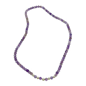 Retro Faceted Purple Amethyst White Saltwater Akoya Cultured Pearl Necklace- Opera Length 28"